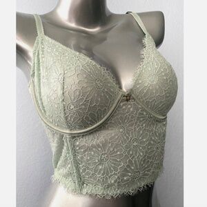 Victorias Secret Pale Sky Lace Unlined Long Line Demi Bra 36D
